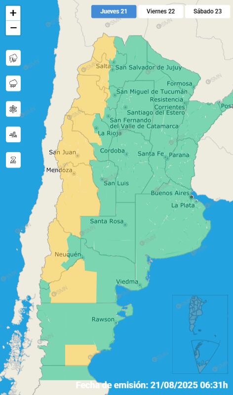 El mapa de las alertas para este jueves.