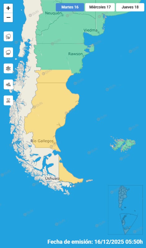 Hay alerta amarilla por lluvias y vientos fuertes para este martes 16 de diciembre: las provincias afectadas Hay alerta amarilla por lluvias y vientos fuertes para este martes 16 de diciembre: las provincias afectadas