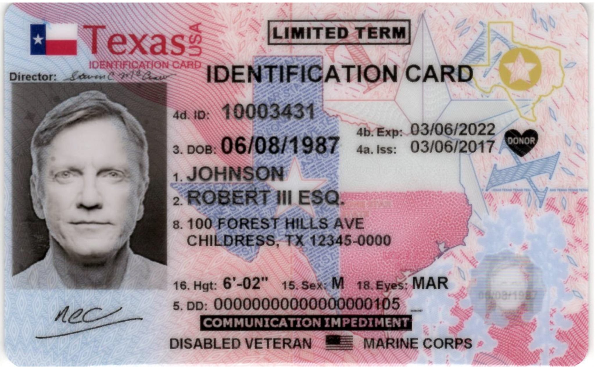 La Real ID tiene un distintivo en la parte superior derecha de la tarjeta, en el caso de Texas es una estrella