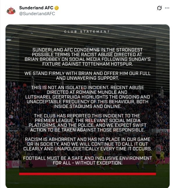 El comunicado del Sunderland