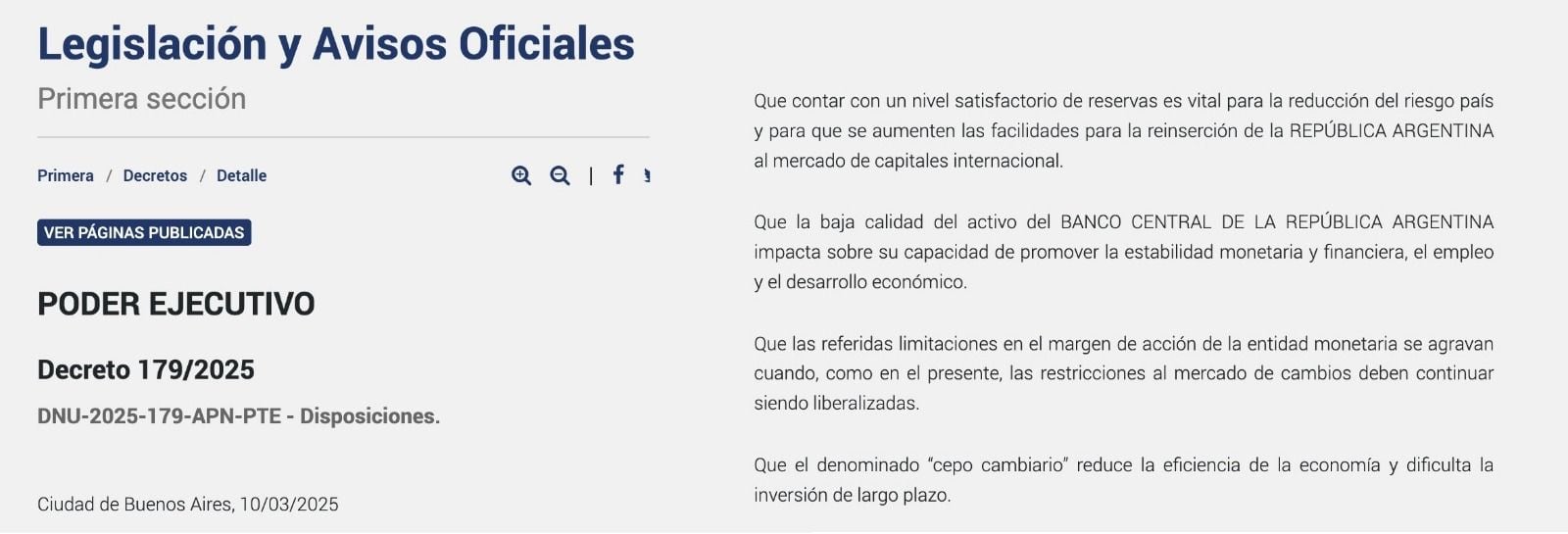 Los considerandos del DNU 179/2025, sobre el cepo cambiario