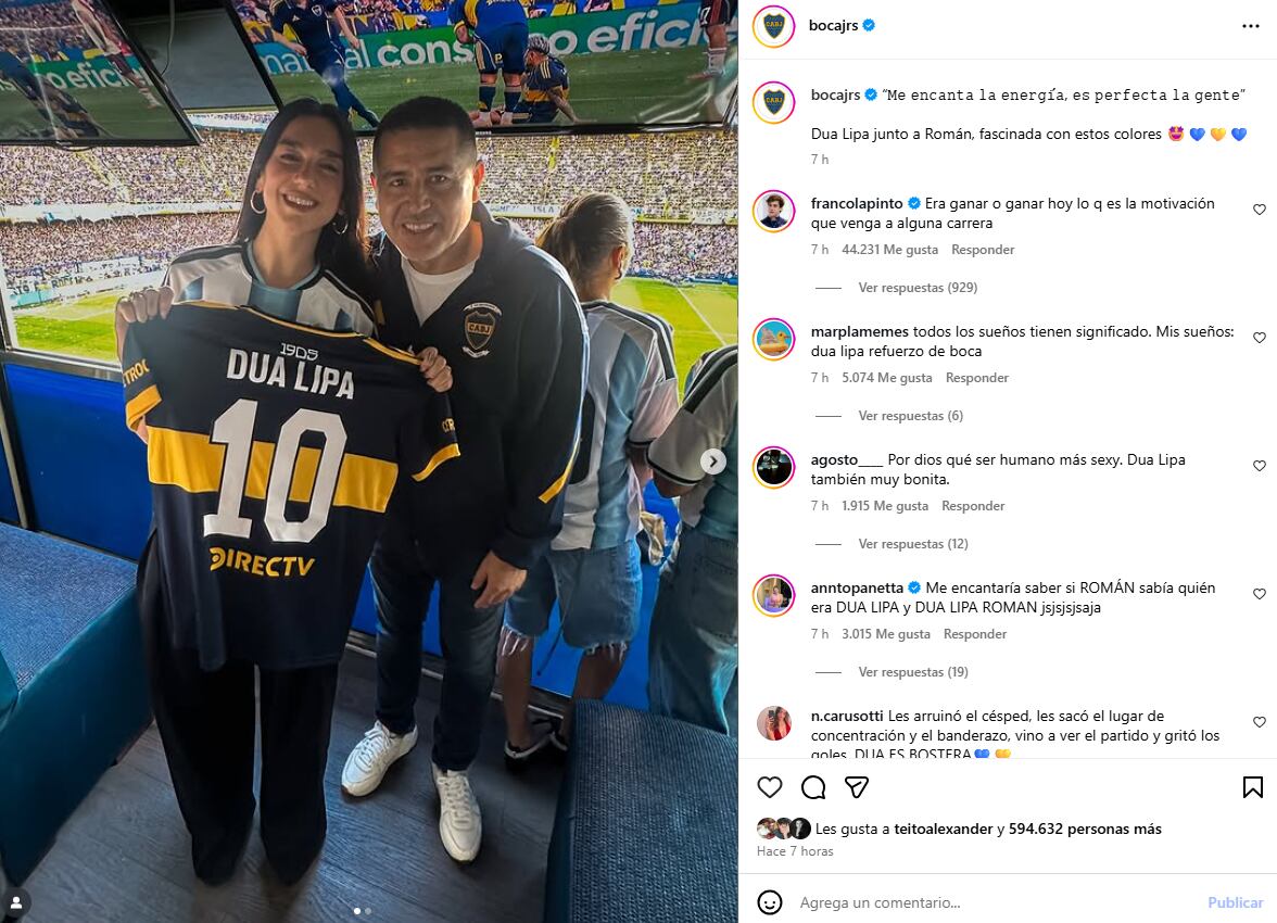 El desopilante comentario de Franco Colapinto a la foto de Dua Lipa con Román