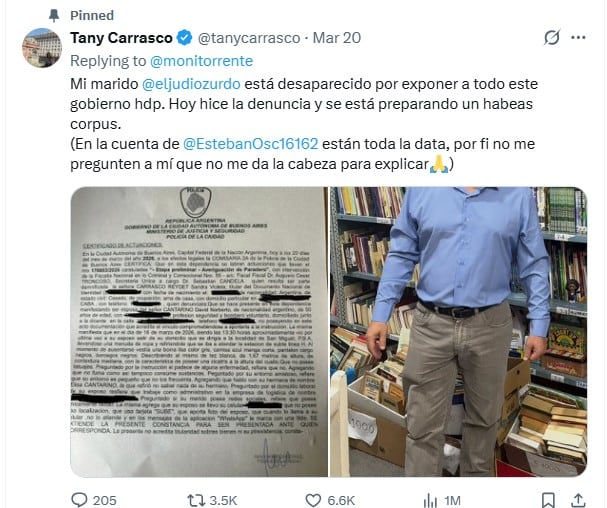 El posteo de la mujer de David Cantarino