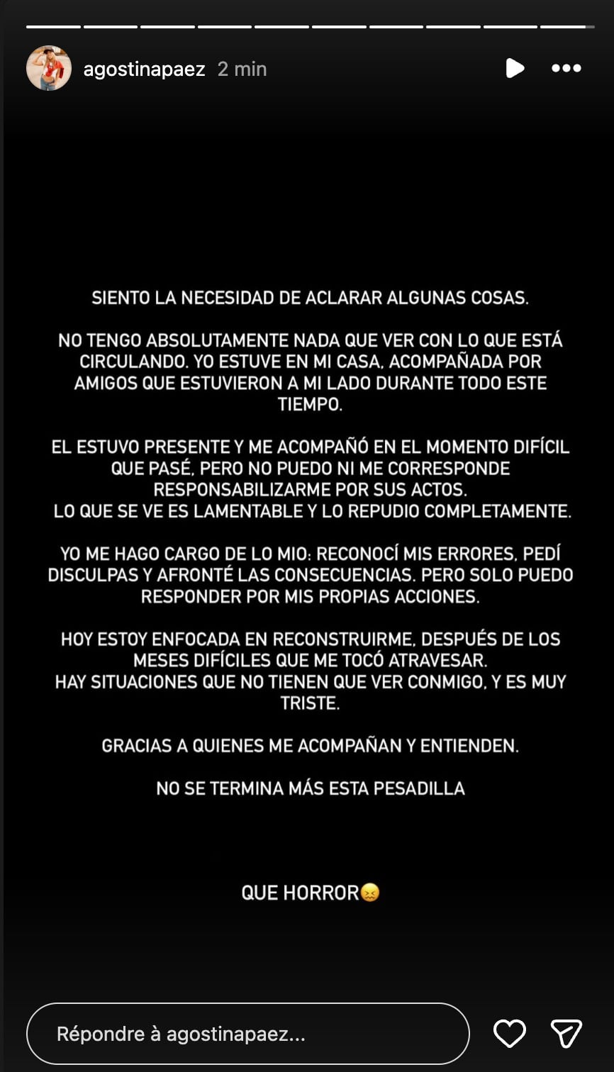 El descargo de Agostina Páez