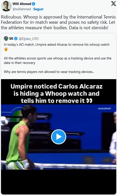 Will Ahmed, director ejecutivo de Whoop, calificó de ridícula la restricción (X: @willahmed)