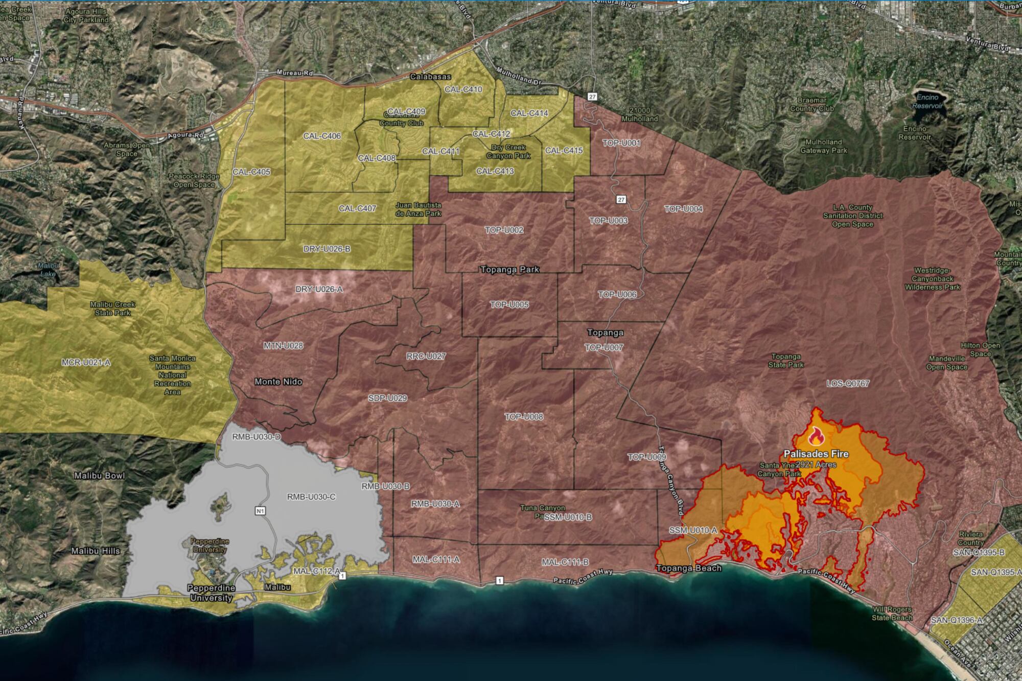 Palisades Fire avanzó sobre más de 1182 hectáreas, lo que forzó evacuaciones en varias comunidades del condado de Los Ángeles