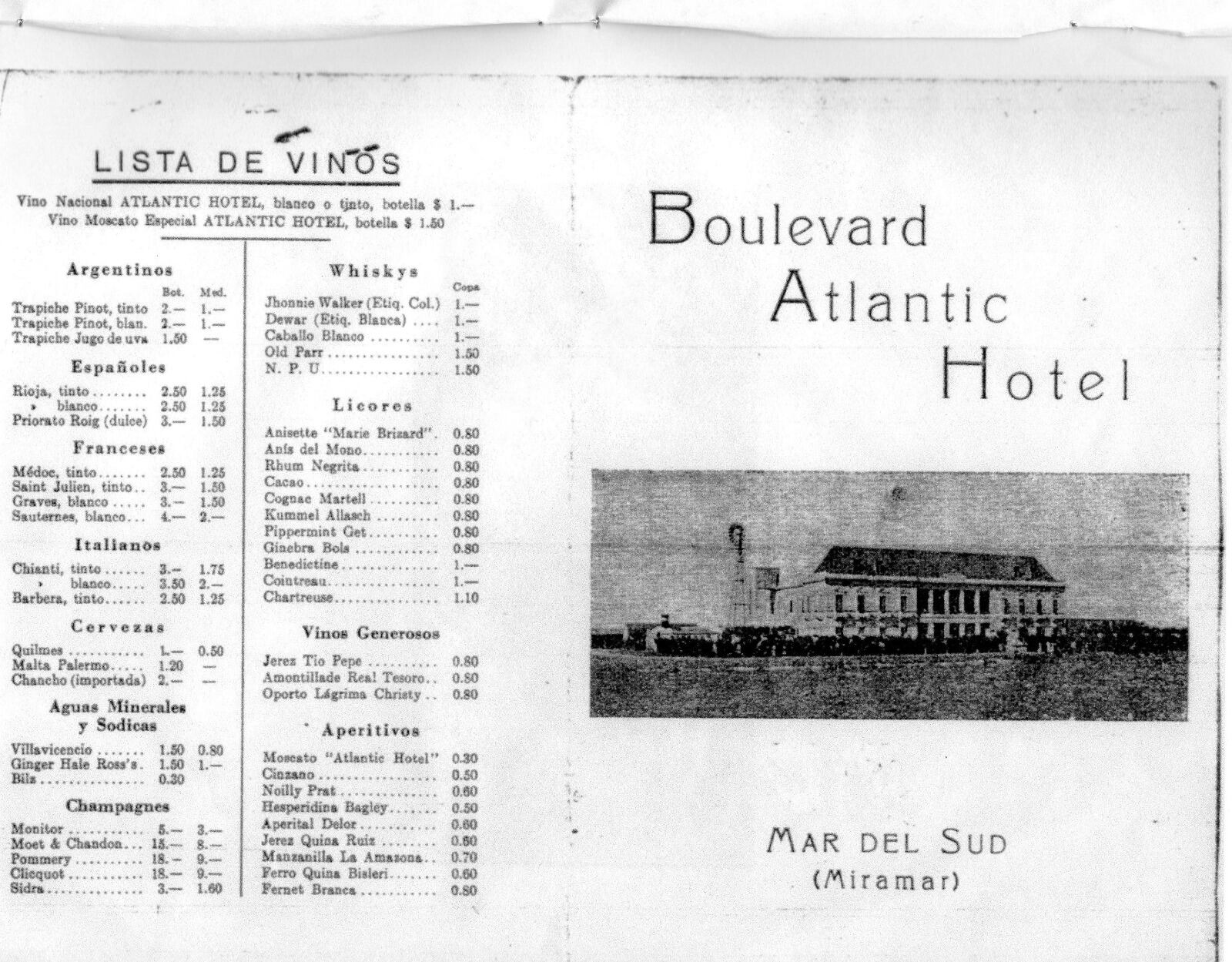 La carta del Hotel, que buscaba brindar un servicio a la altura de los más lujosos de su época, como el Bristol en Mar del Plata