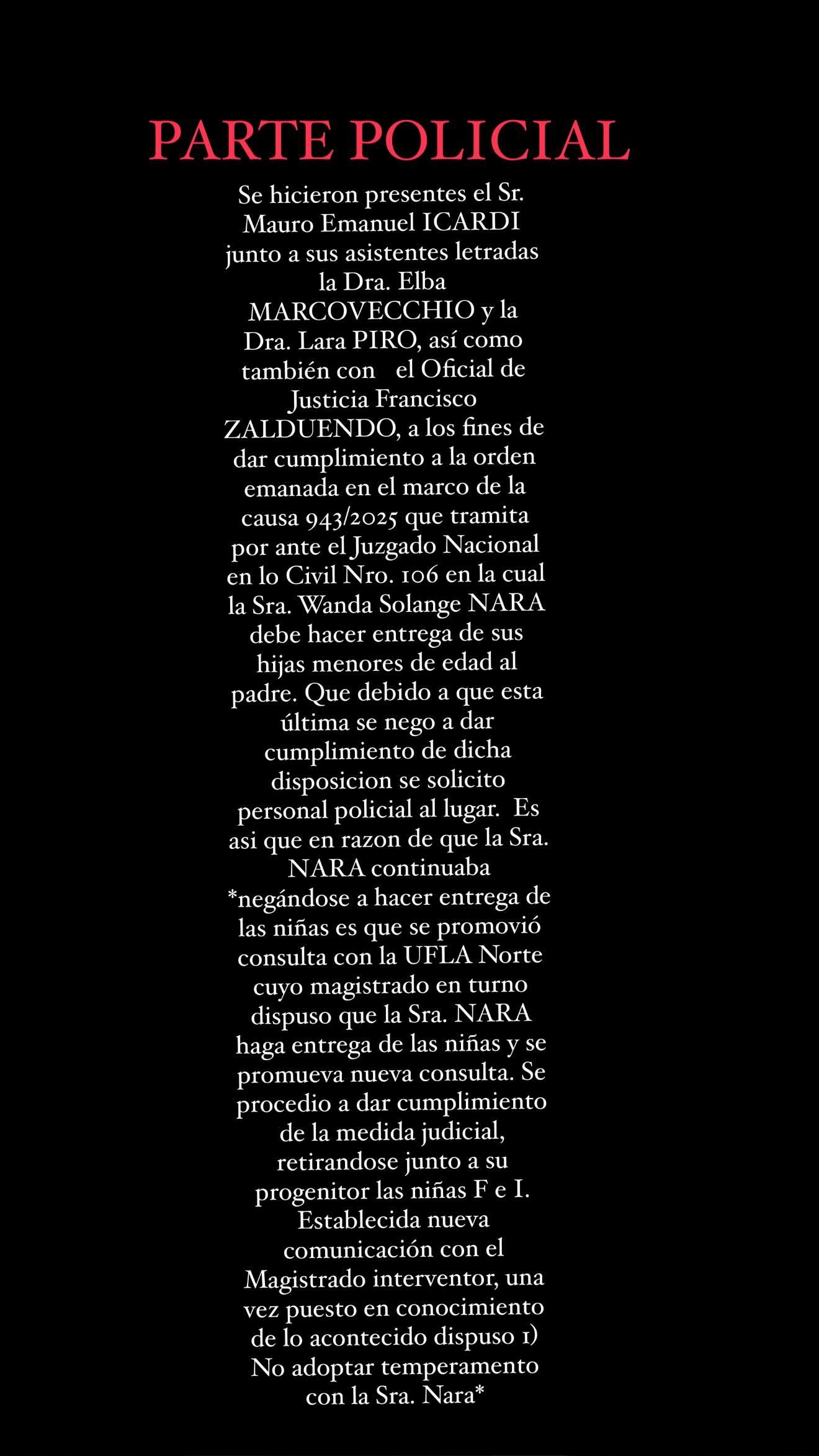 El parte policial tras el escándalo entre Wanda Nara y Mauro Icardi (Foto: Instagram @angeldebritooki)