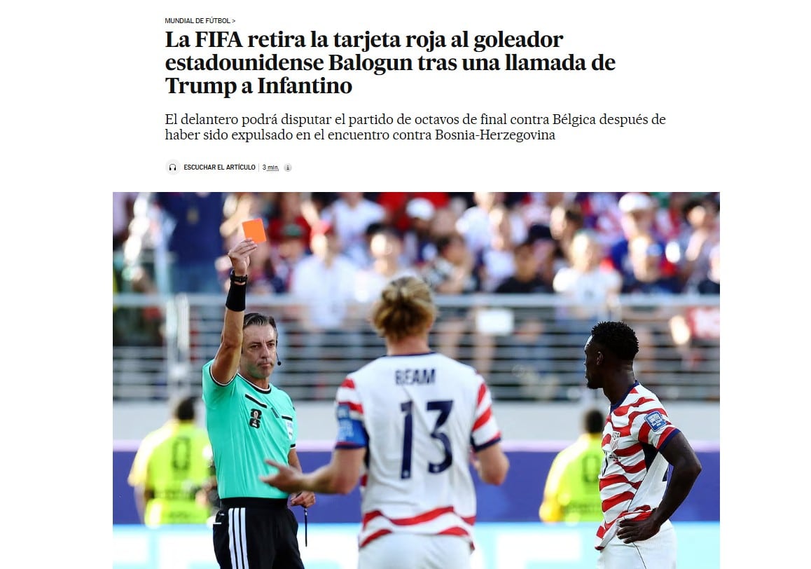 El País se hizo eco de la llamada de Trump a Infantino