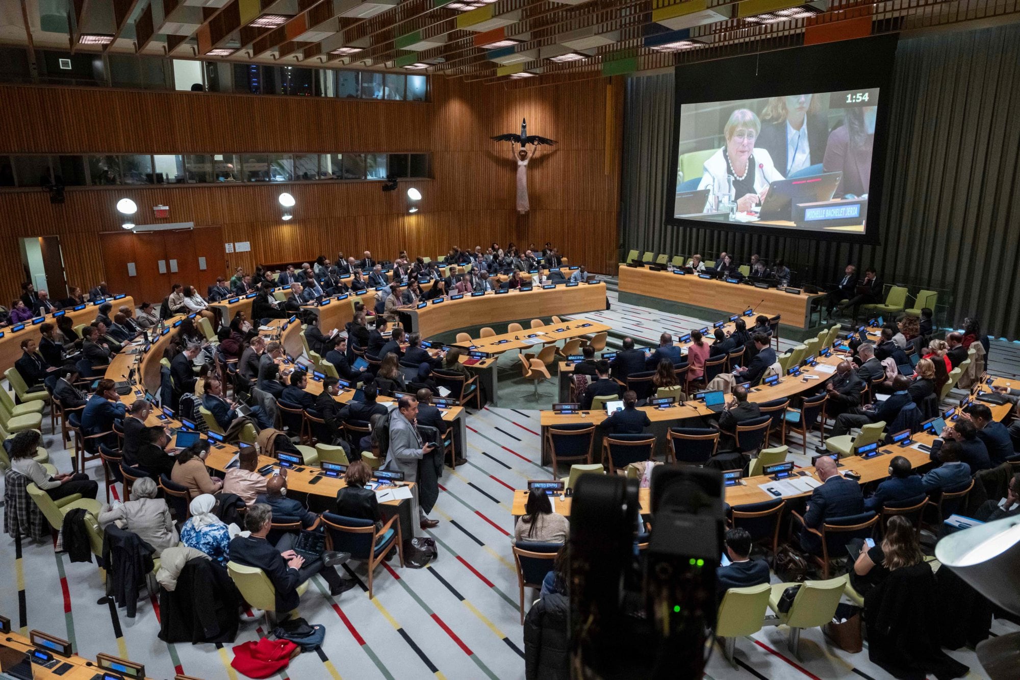 Michelle Bachelet habla durante una reunión informal en la sede de la ONU en Nueva York