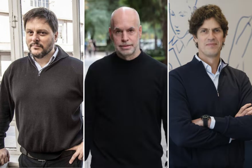 Los excandidatos a jefe de gobierno porteño Leandro Santoro y Martín Lousteau y el exalcalde Horacio Rodríguez Larreta