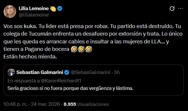 La respuesta de Lilia Lemoine a Sebastián Galmarini