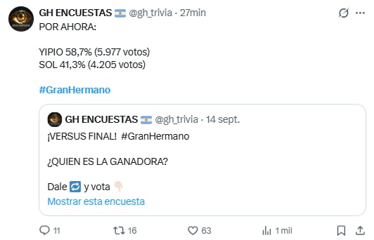 En X la gente da como ganadora a Yipio