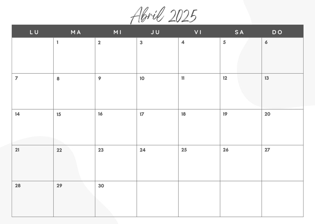 El calendario de abril 2025 para imprimir
