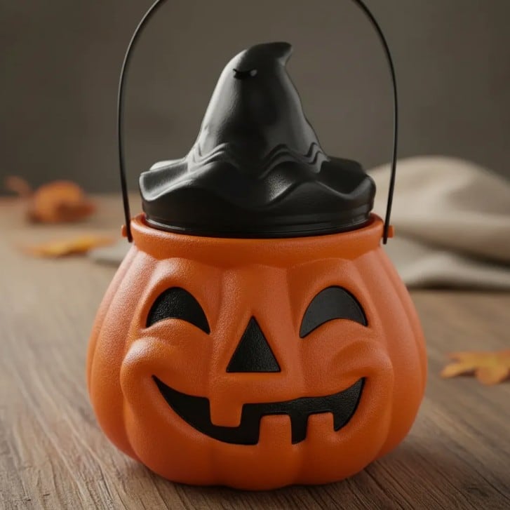 La clásica calabaza para juntar golosinas en Halloween