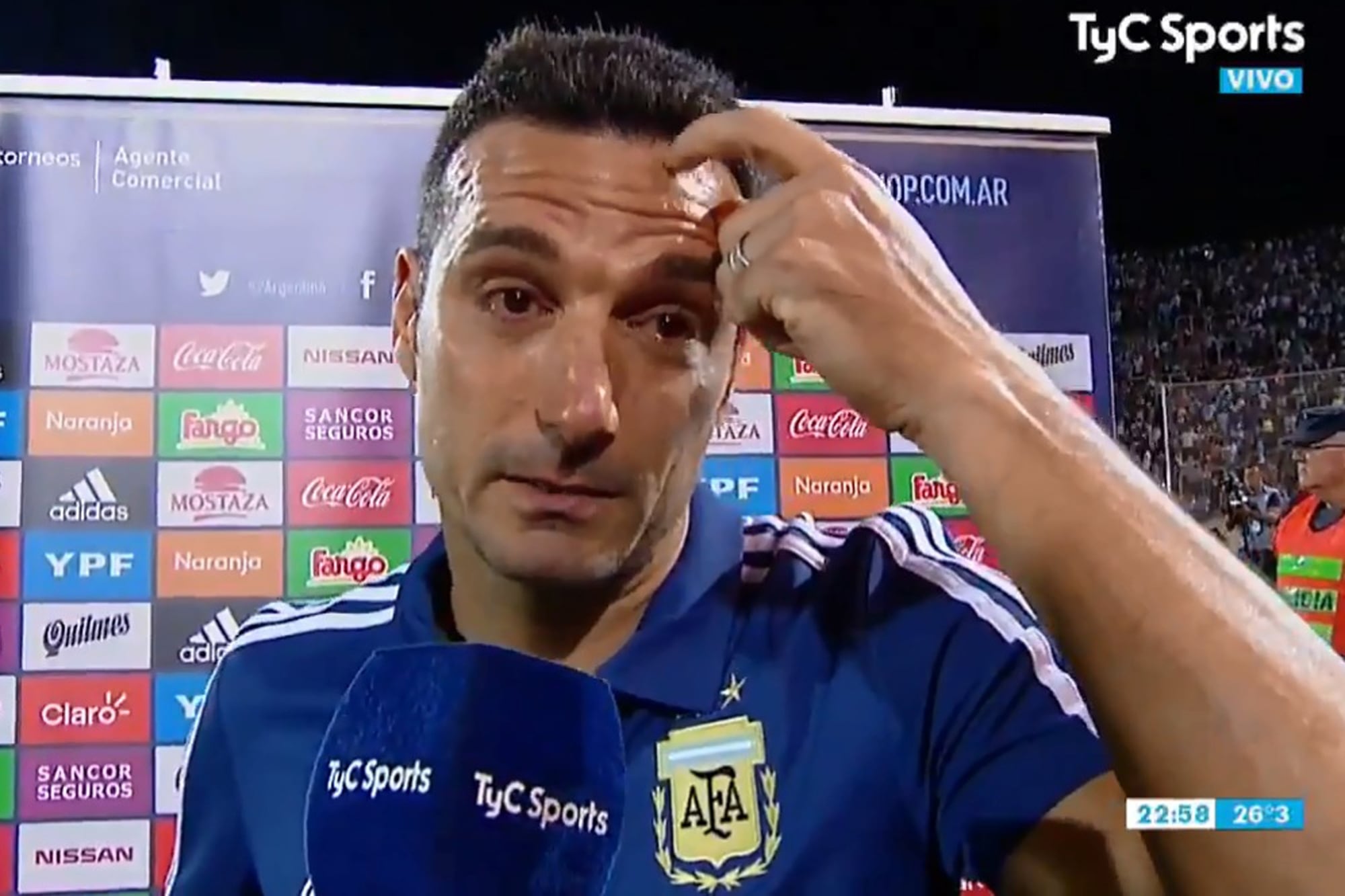 Scaloni nunca ocultó su emoción en la selección argentina, incluso desde su etapa como interino