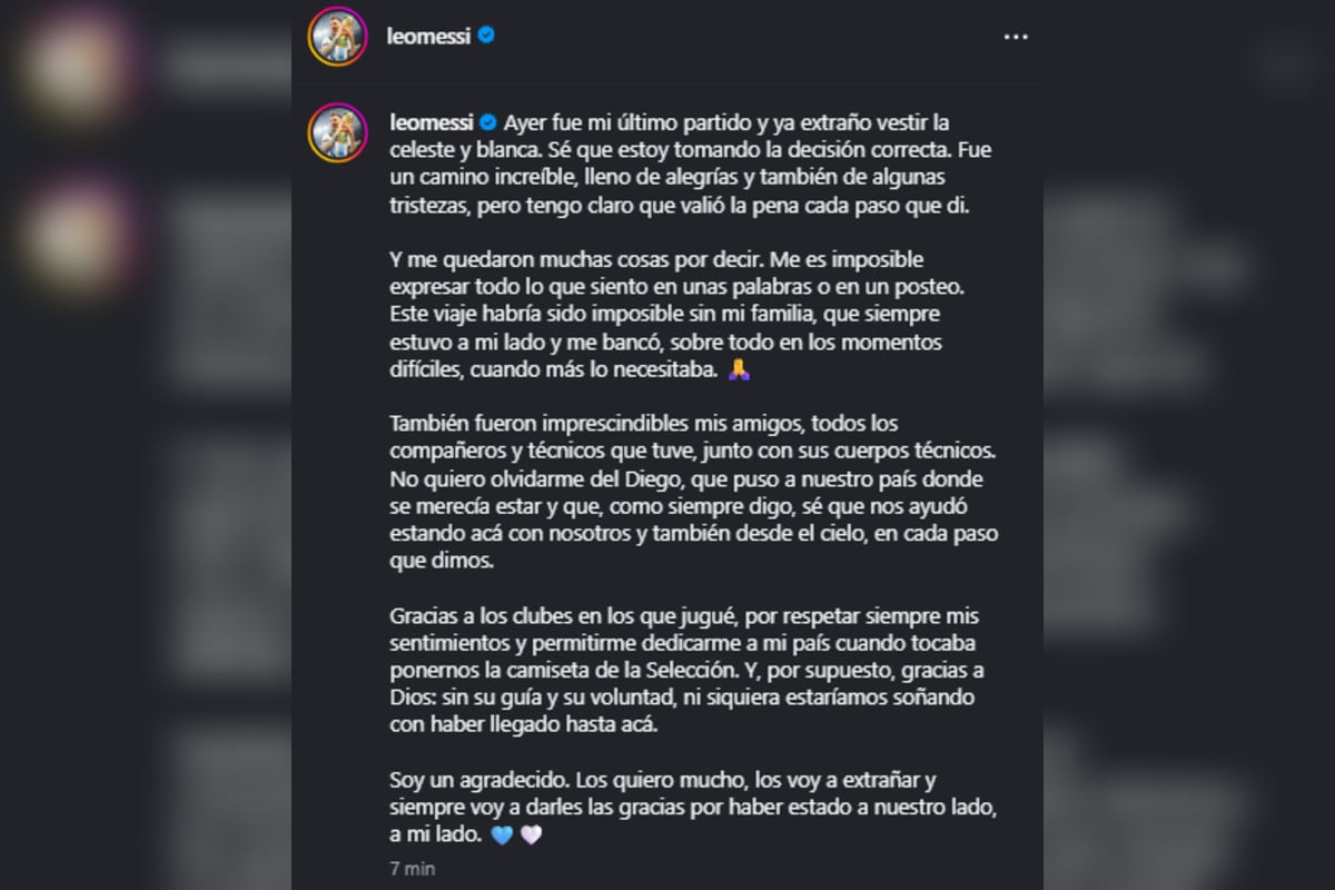 El posteo de Lionel Messi en Instagram