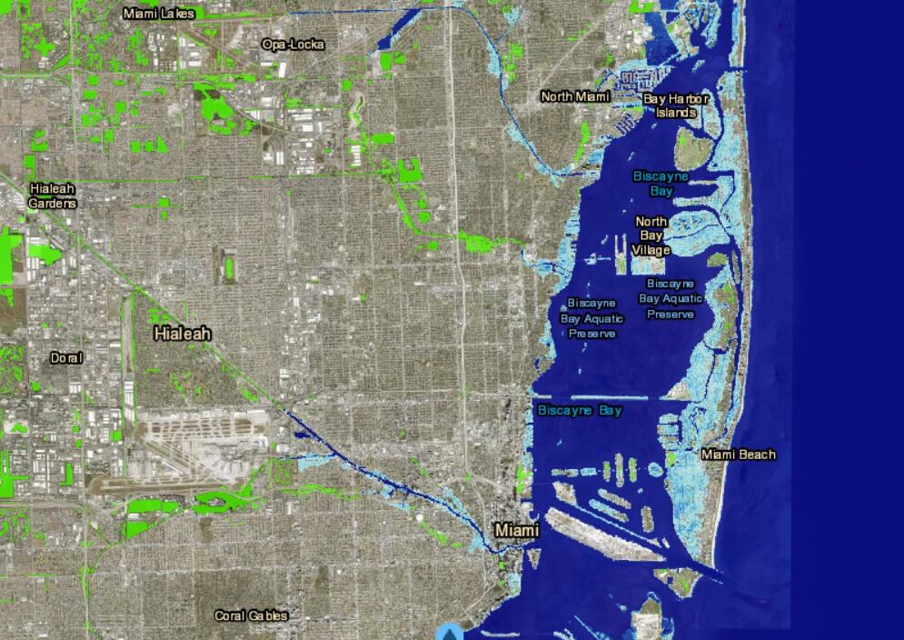 Con un aumento de casi un metro en el nivel del mar, Miami Beach desaparecería casi por completo