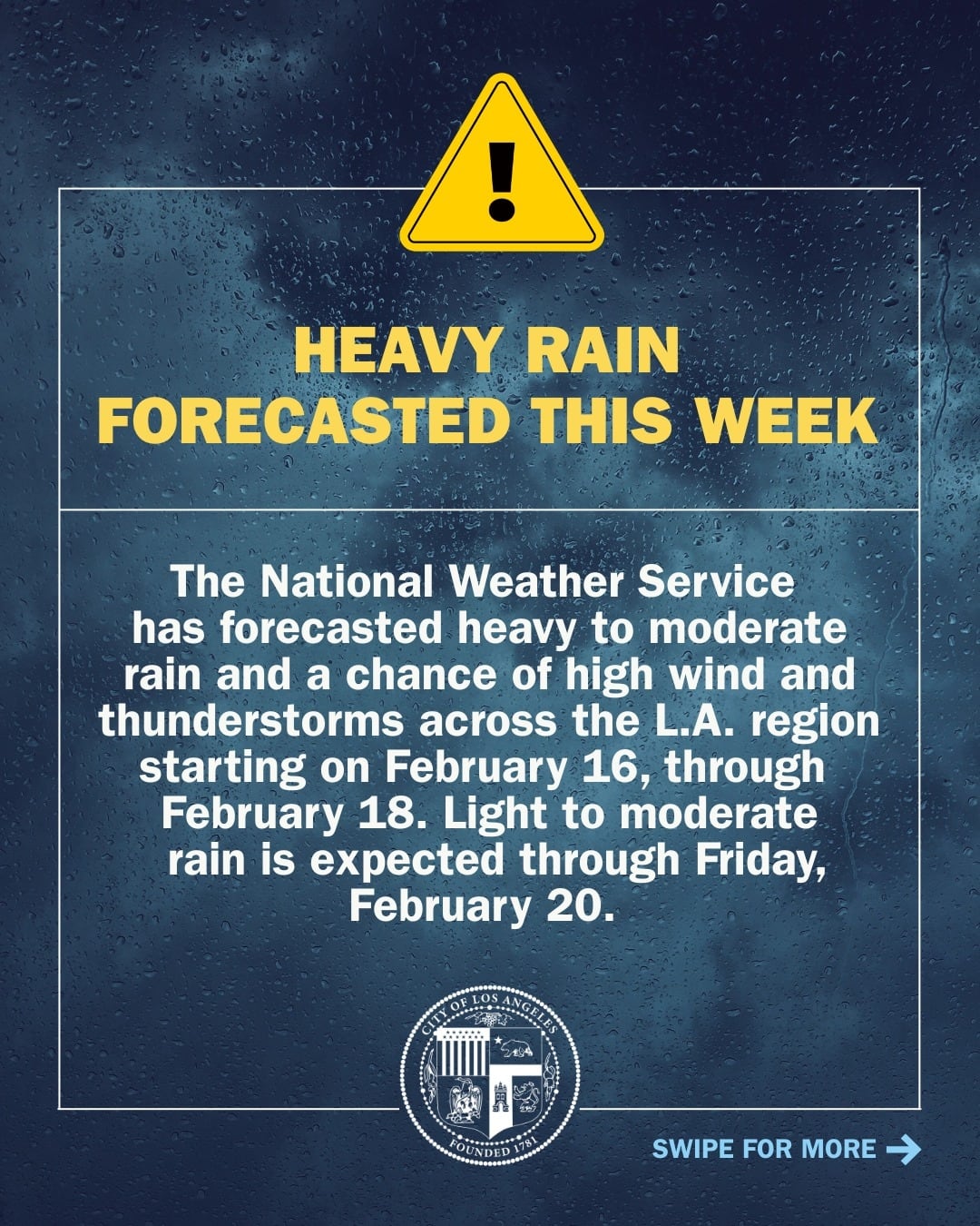 El NWS pronostica lluvias fuertes a moderadas y probabilidad de fuertes vientos y tormentas eléctricas en la región de Los Ángeles
