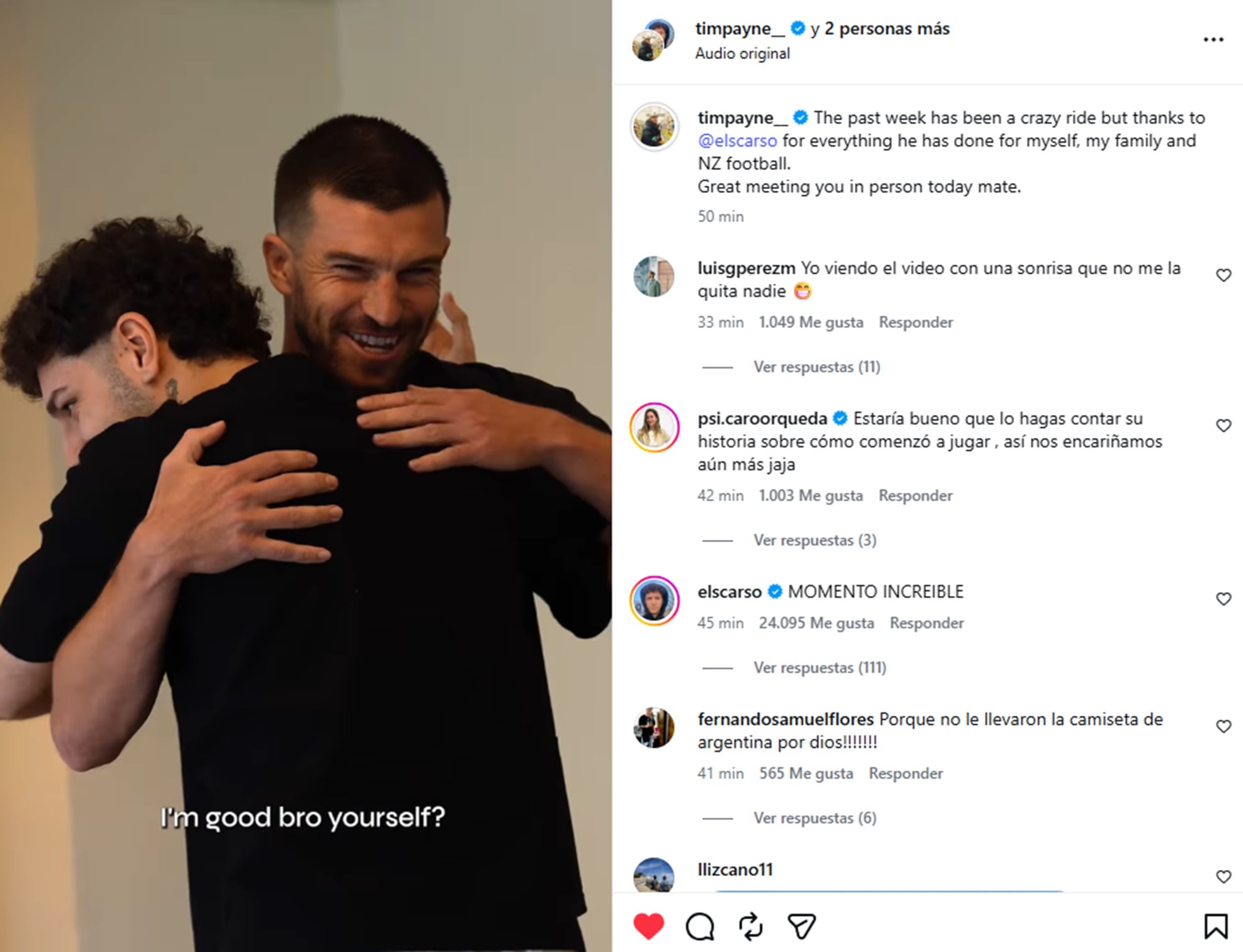 Tim Payne realizó una publicación en conjunto con el influencer argentino y la cuenta de su selección