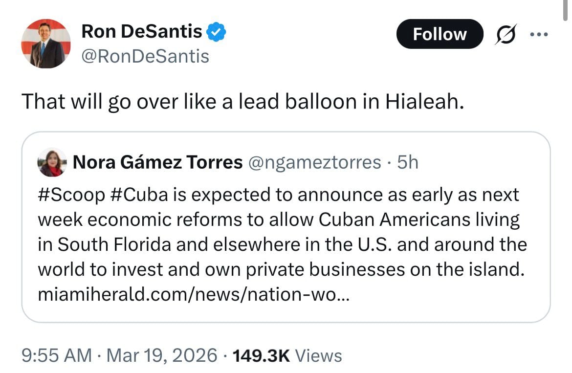 En contra; el mensaje de Ron DeSantis sobre la medida para los cubanos en Florida
