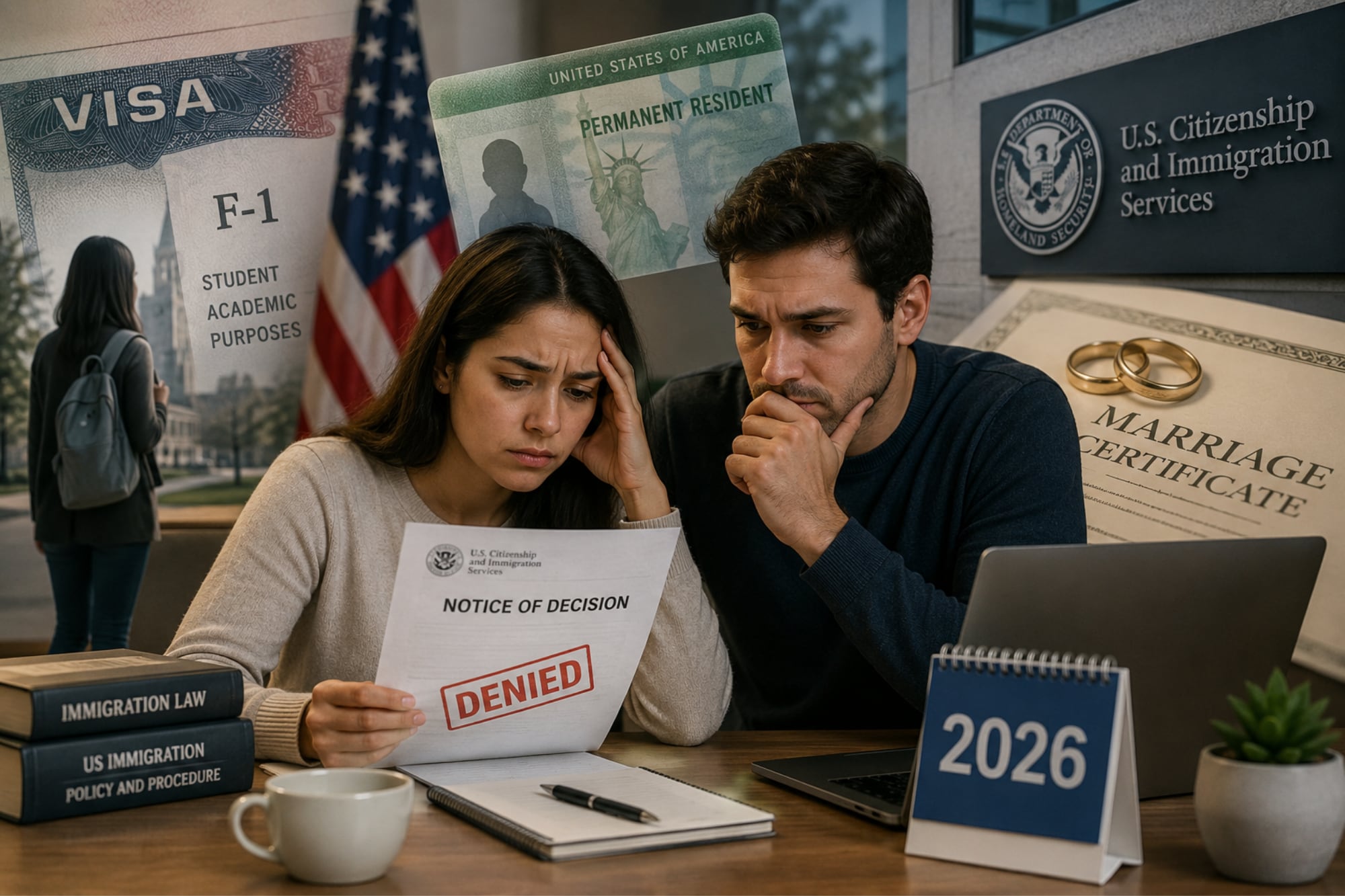 Visa F-1 y green card por matrimonio en 2026: por qué Uscis puede negar el ajuste de estatus