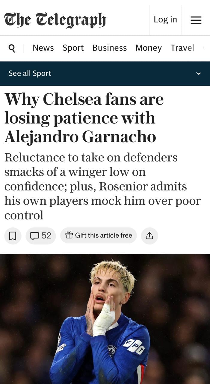 Artículo del diario inglés The Telegraph sobre Alejandro Garnacho