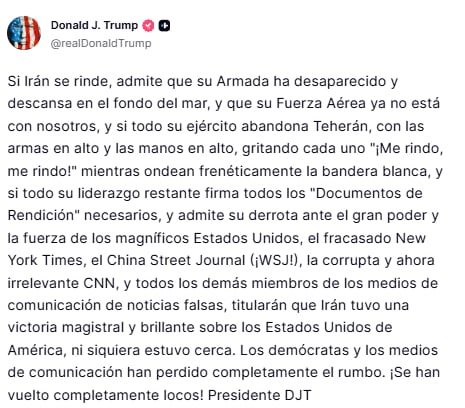 El posteo de Trump en Truth Social