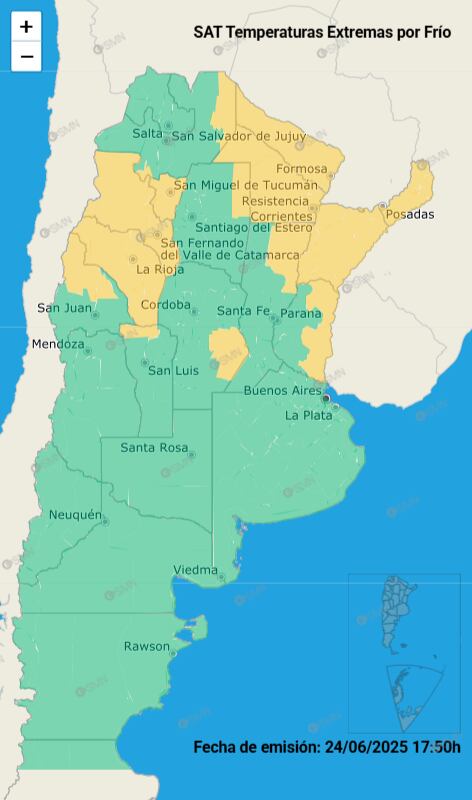 Las provincias alcanzadas por la alerta amarilla