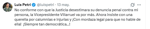 El posteo de Petri contra la vicepresidenta