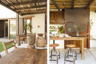 Un jardín chico con pileta, galería, parrilla, fogonero y también estilo