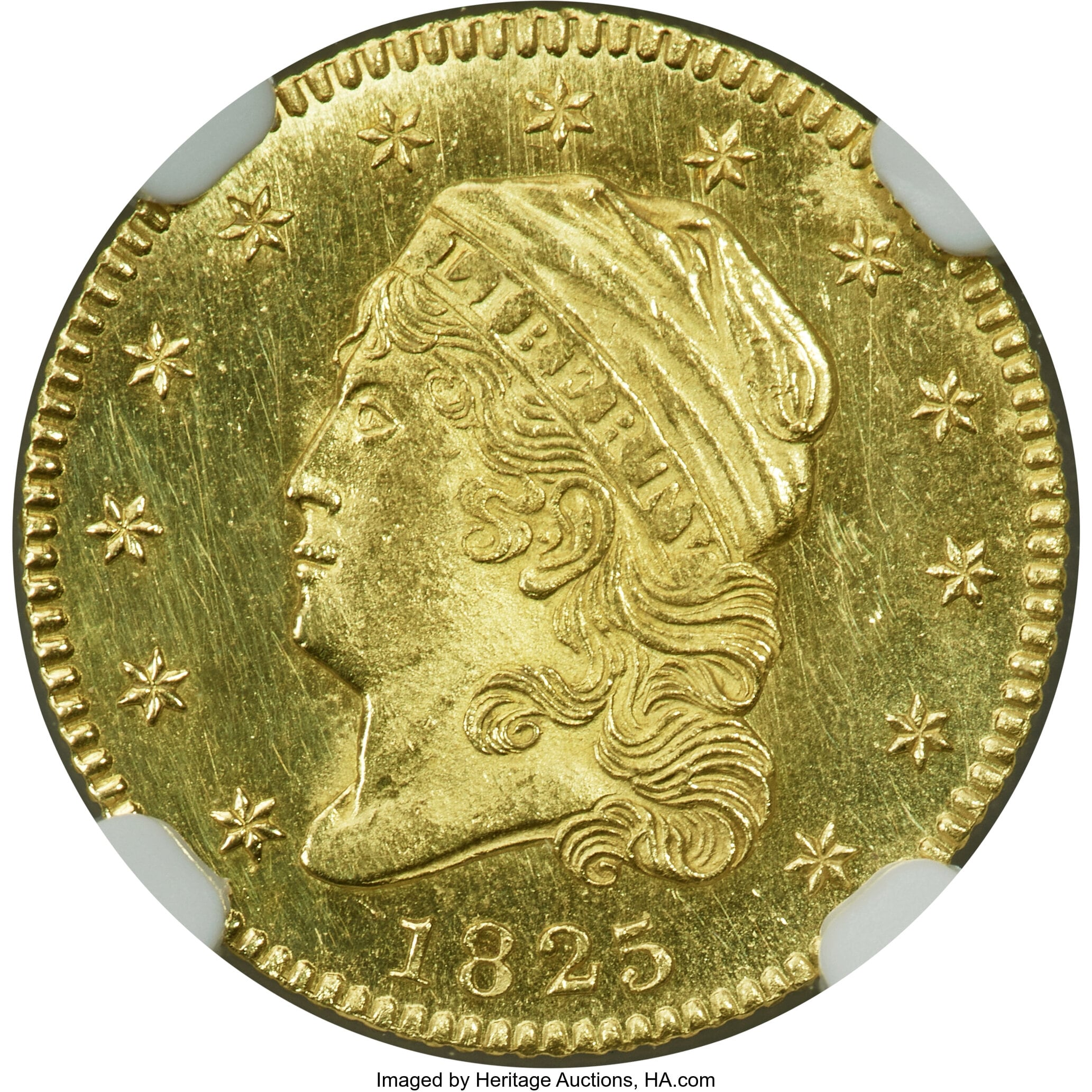 La moneda fue acuñada en 1825 con 91,7% oro y 8,3% cobre