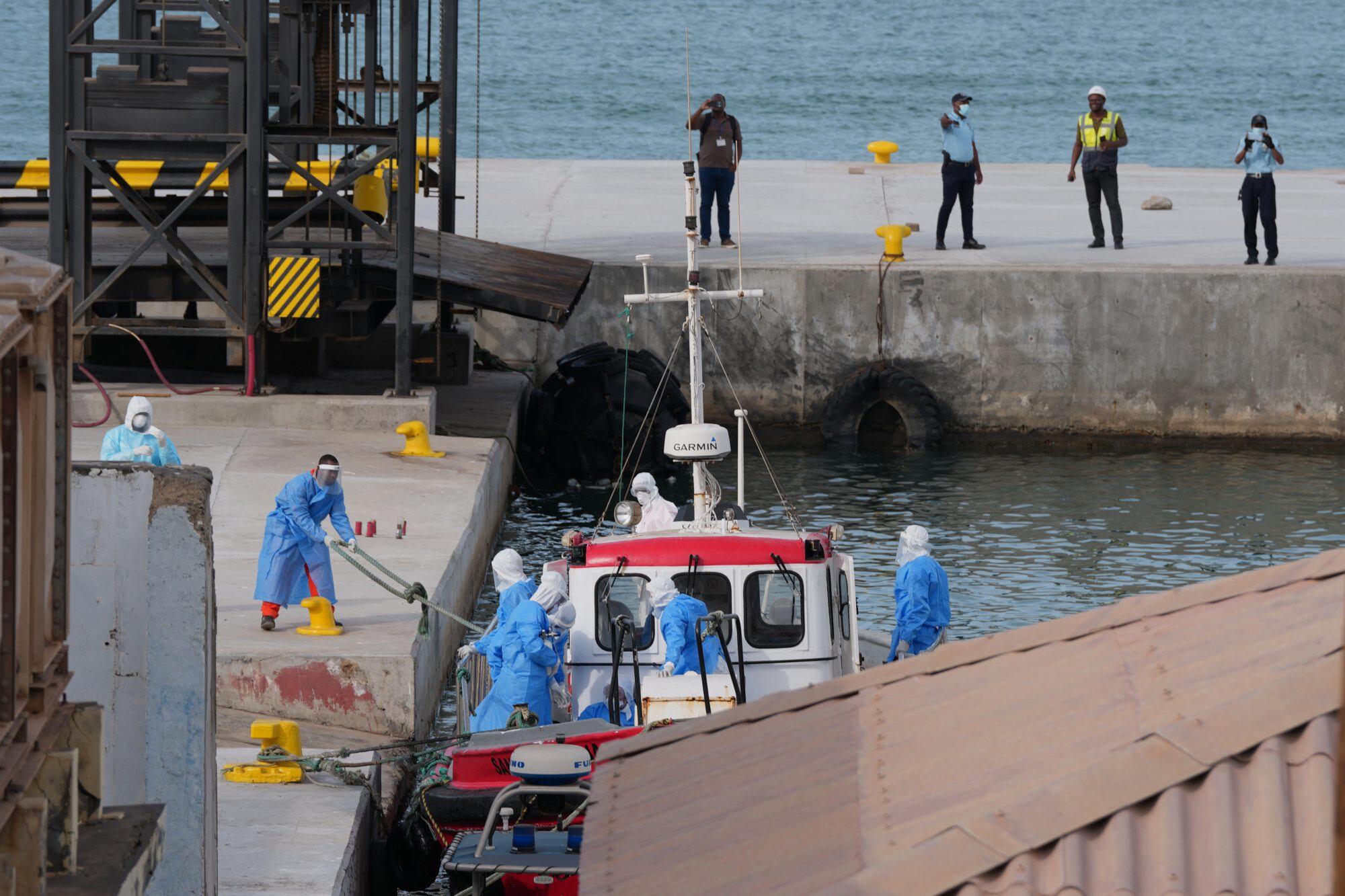 El m/v Hondius
May 6, 2026. (AP Photo/Misper Apawu)