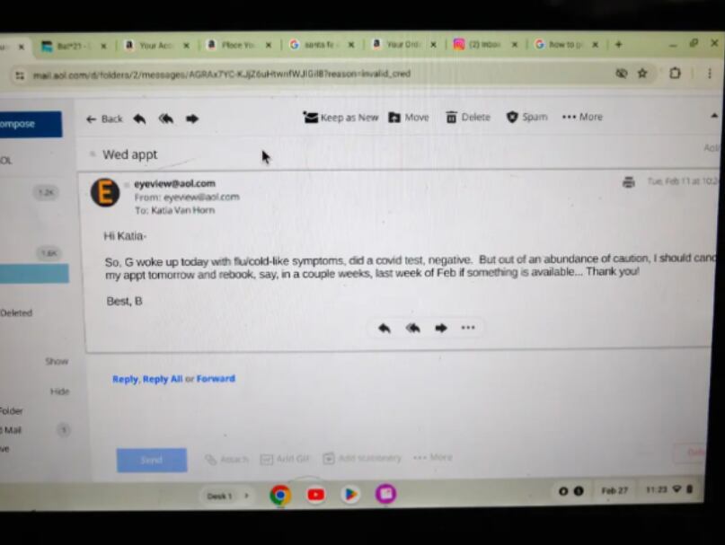 Este fue el correo que envió Betsy Arakawa a su masajista (Foto: Oficina del Sheriff de Santa Fe)