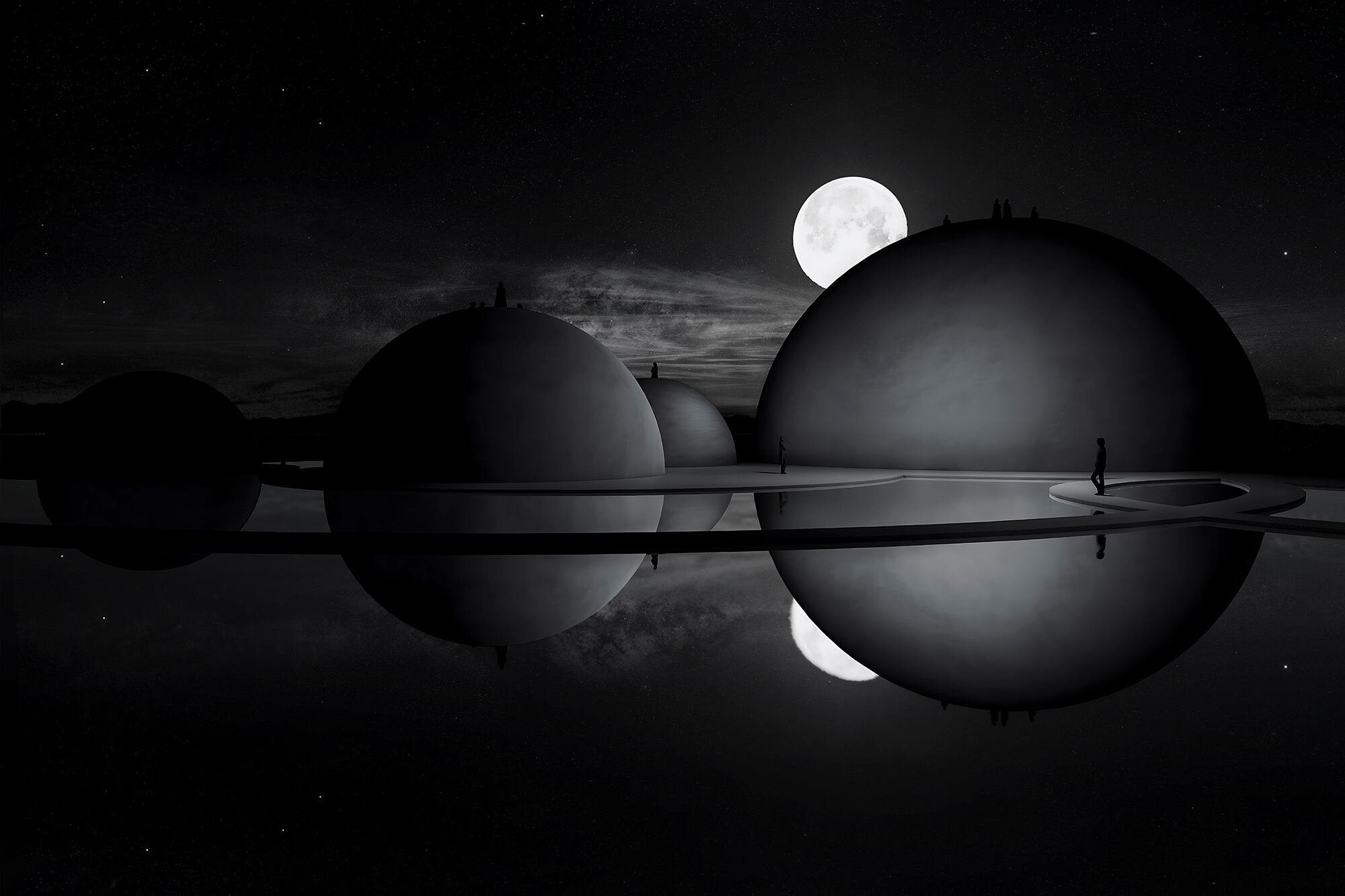 Render de una vista nocturna del Santuario del Agua