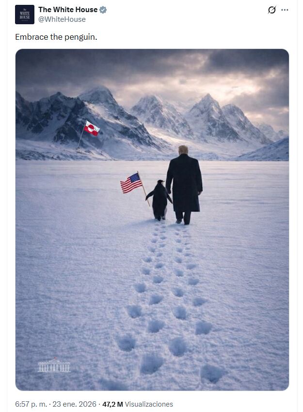 “Abraza al pingüino”: un error en un posteo de Trump sobre Groenlandia desató una ola de memes y burlas