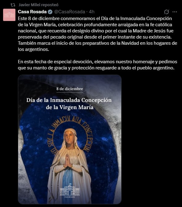 El retuit de Milei, este 8 de diciembre