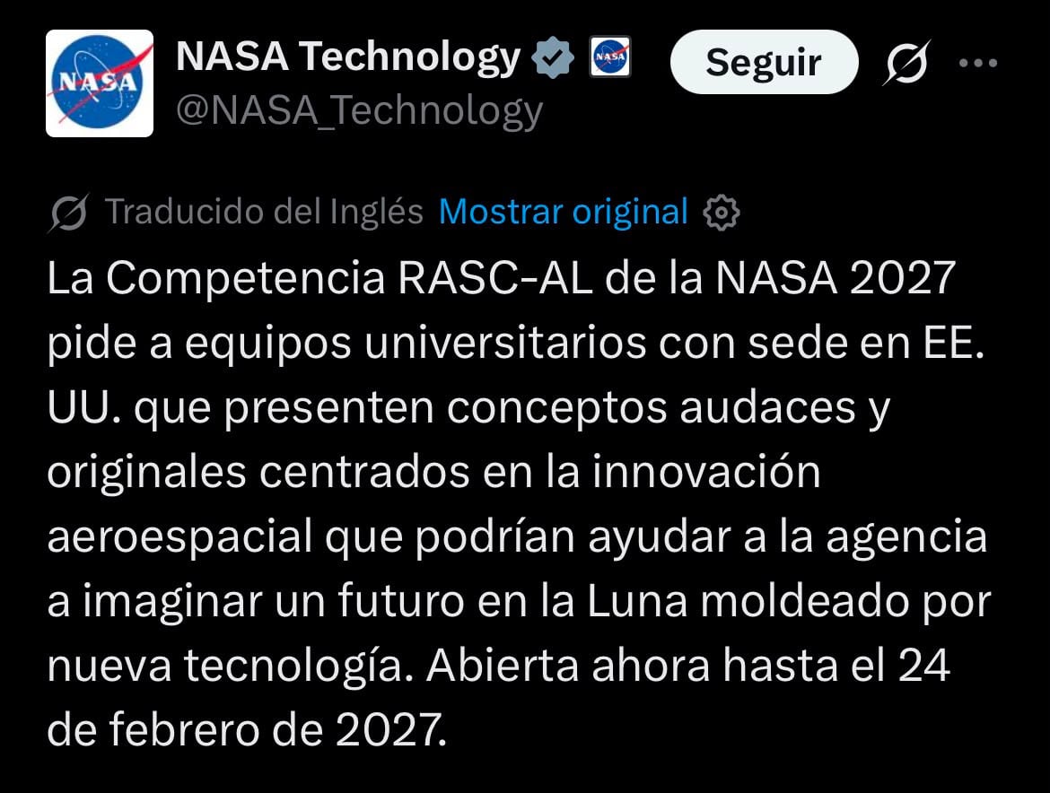 La NASA aclaró que la convocatoria estará abierta hasta el 24 de febrero de 2027
