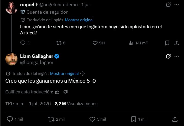El picante tuit de Liam que generó la polémica