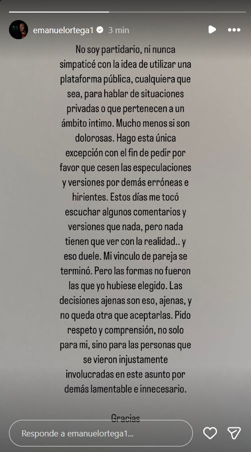 El descargo de Emanuel Ortega