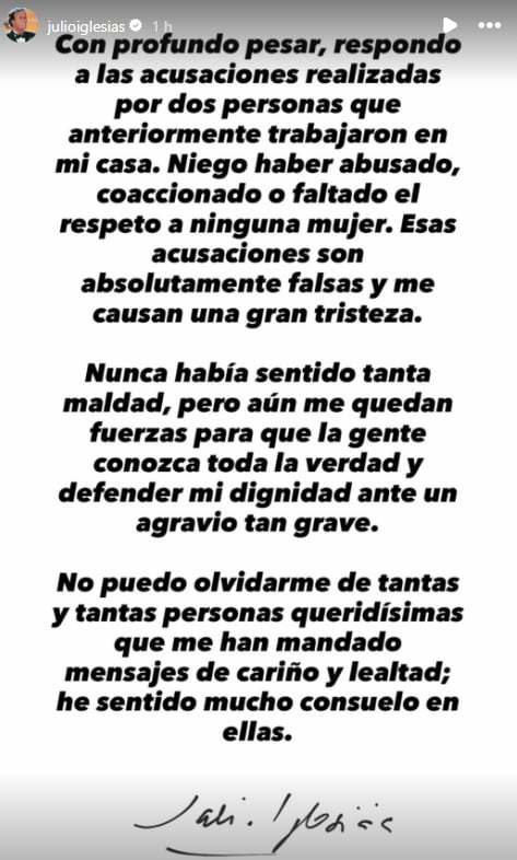 El descargo de Julio Iglesias