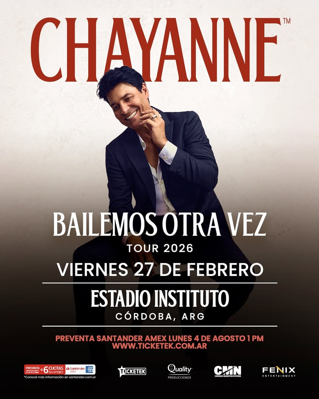 Chayanne se presenta en Córdoba en el Estadio Instituto