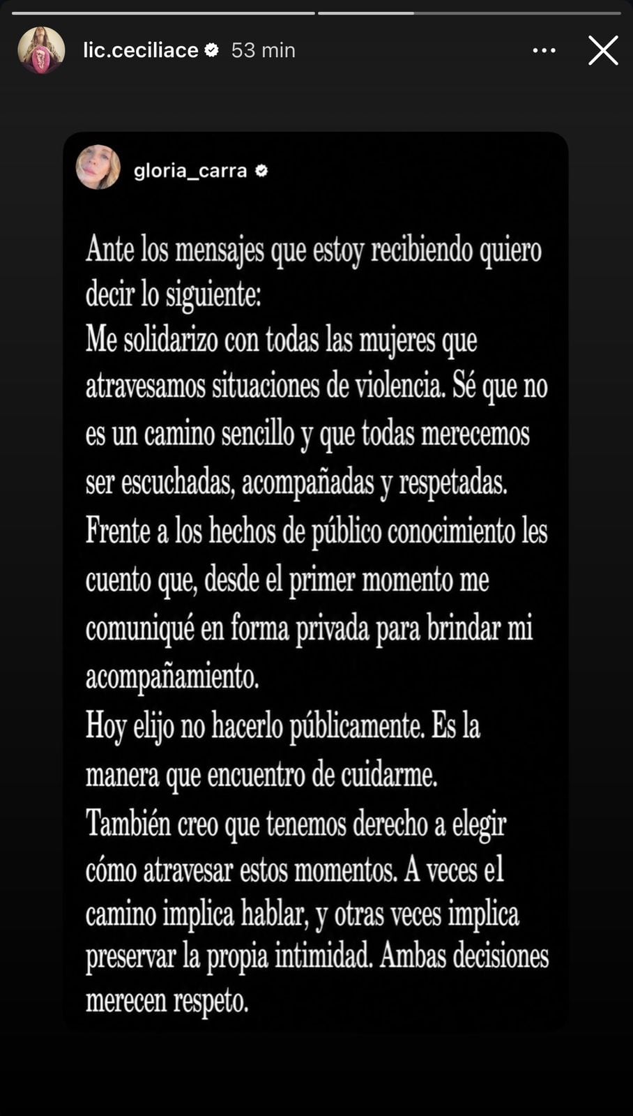 La historia de Gloria Carrá, compartida por Cecilia Ce