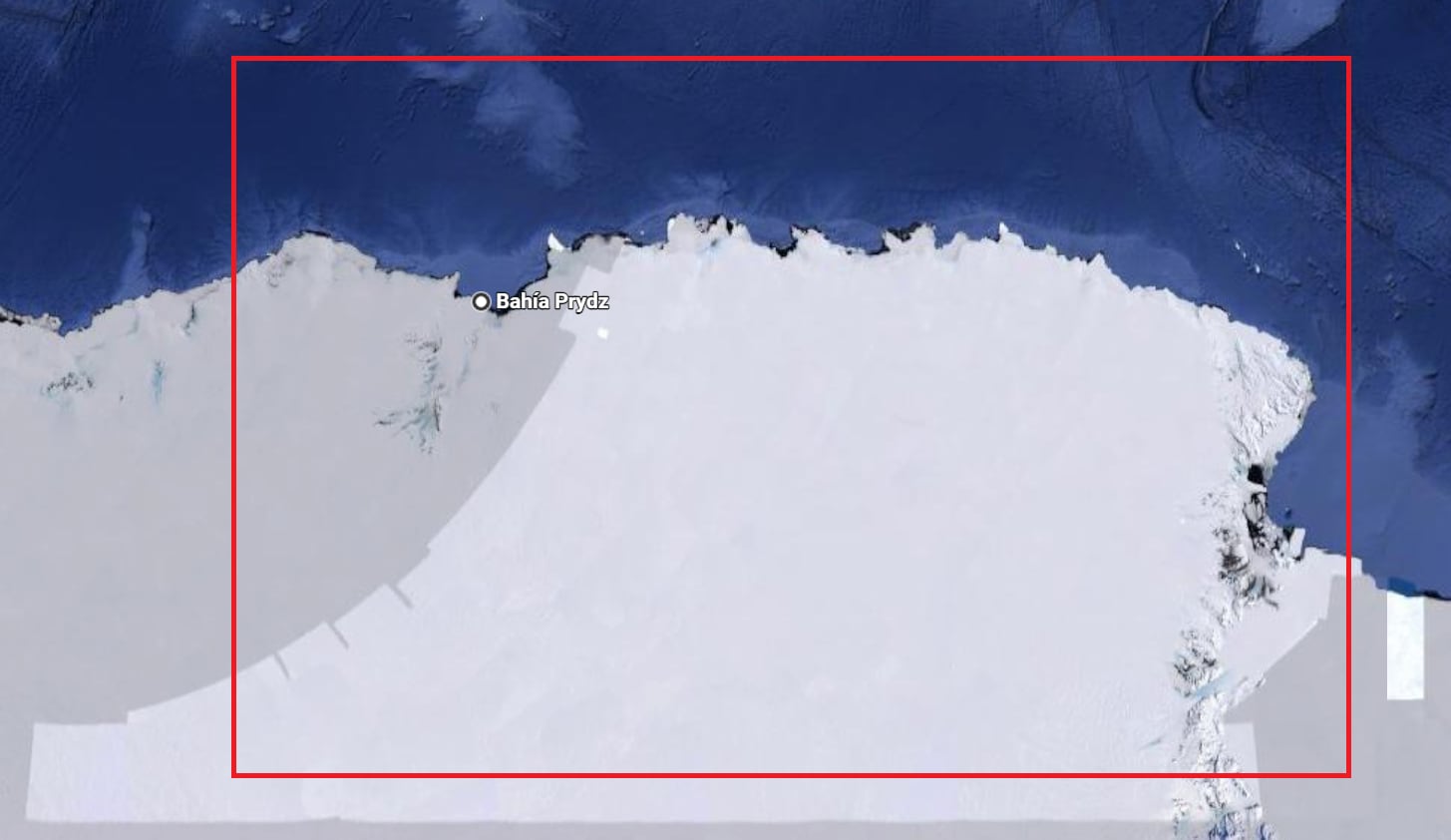 Vista del abanico cubierto de hielo desde Google Maps