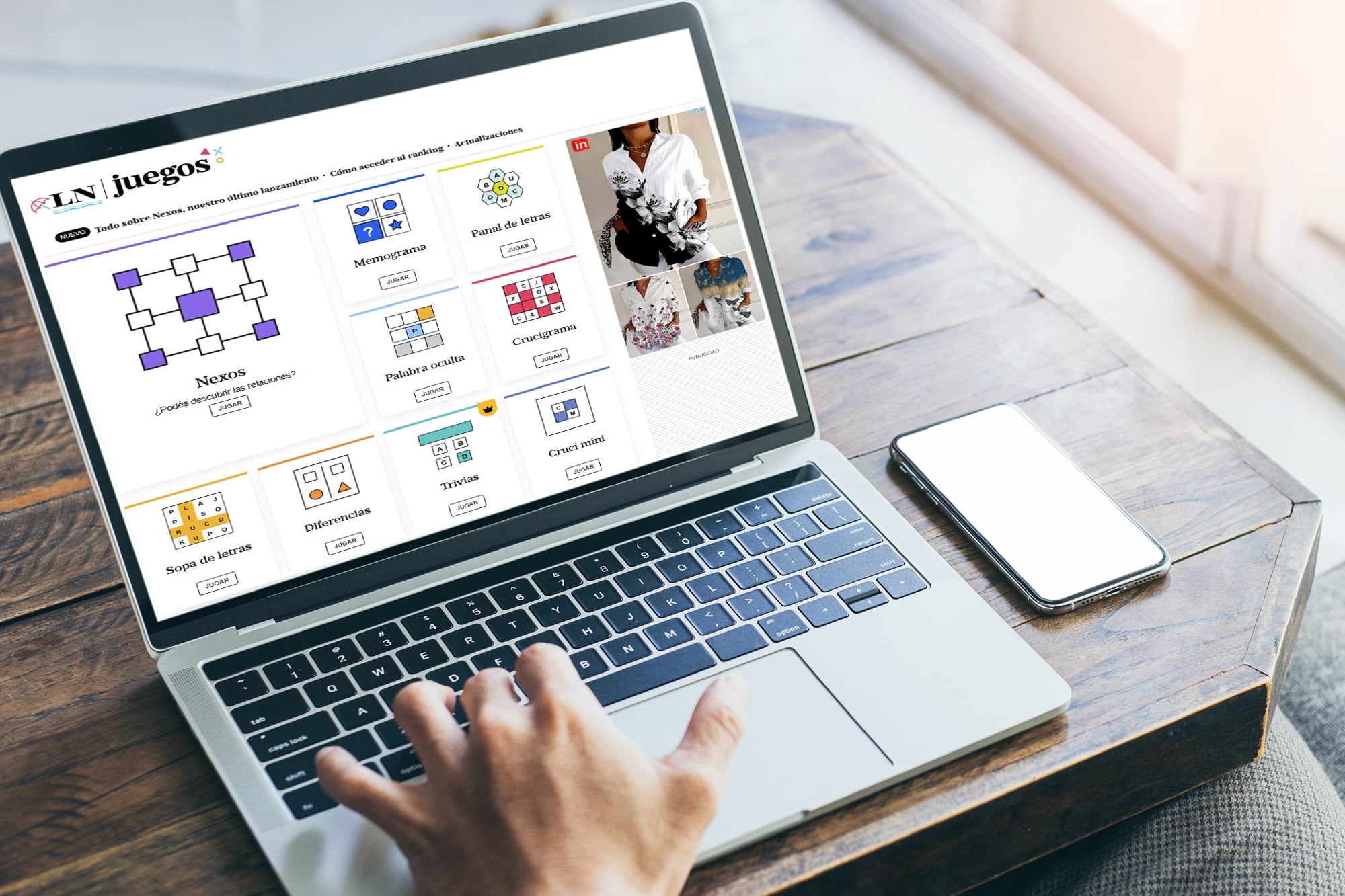 LN juegos; Computadora con juegos LN; Celular con juegos LN