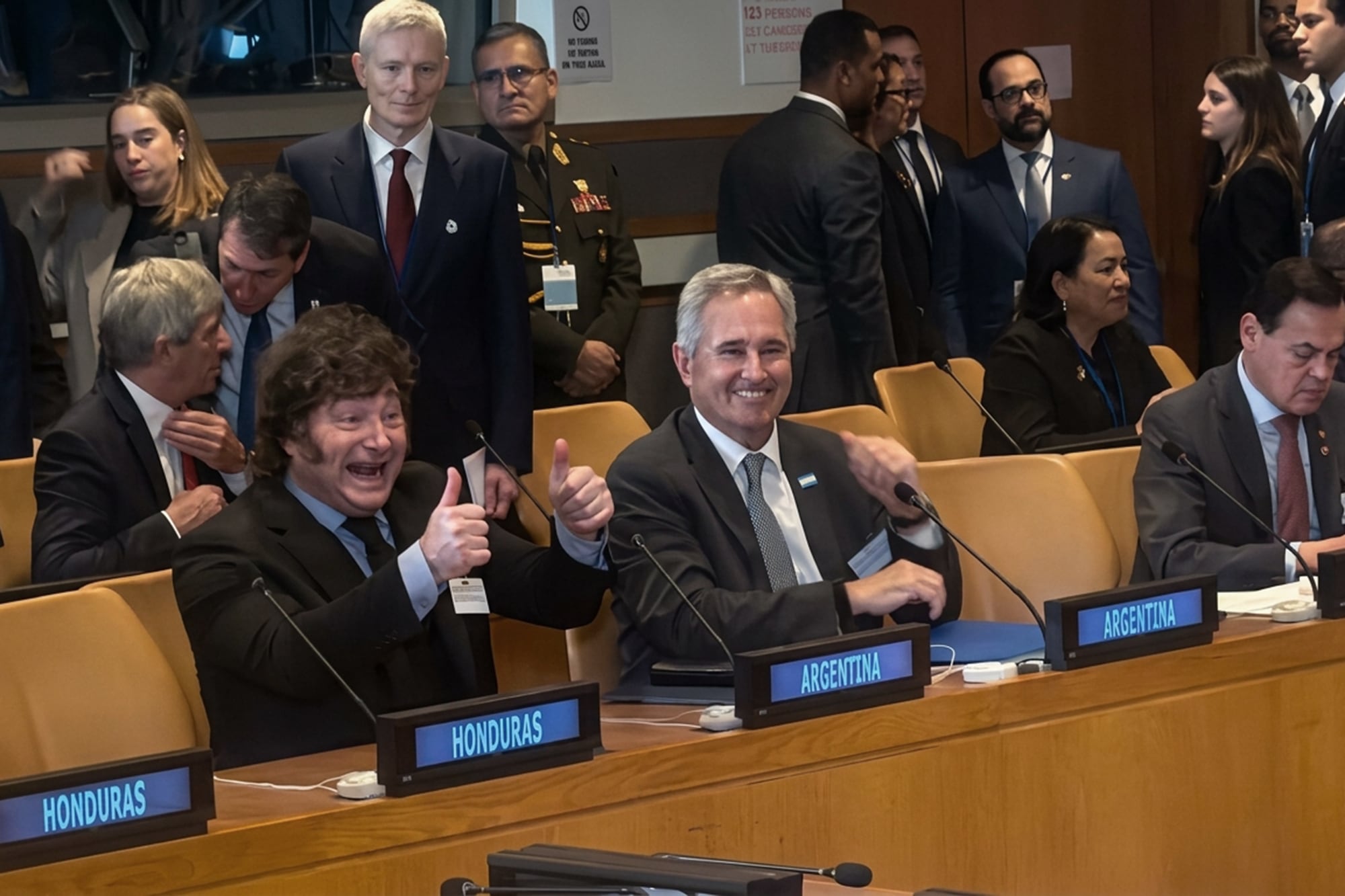 Javier Milei y Pablo Quirno, en la sede de la ONU en Nueva York.