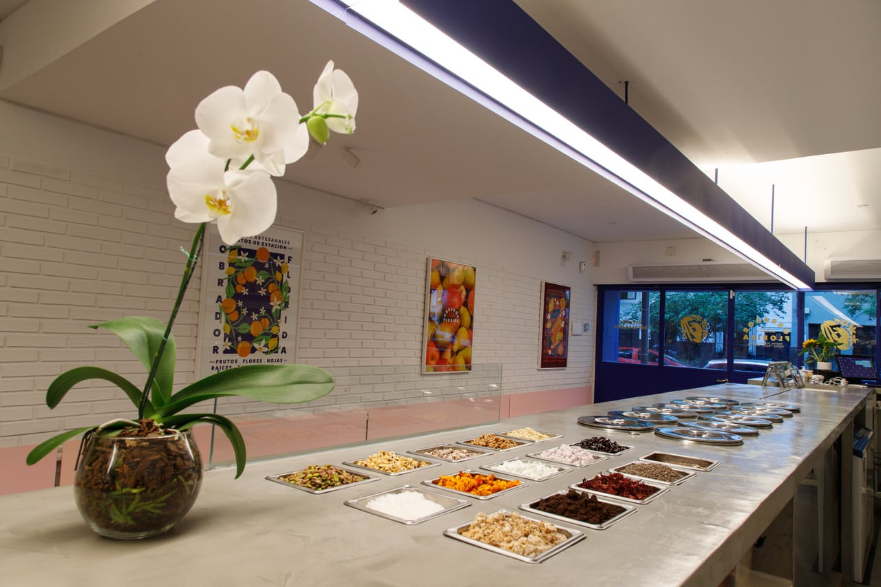 Tallos, frutos, hojas, semillas: todo se usa para fabricar (y acompañar en forma de topping) los helados artesanales y naturales de Obrador Florida.