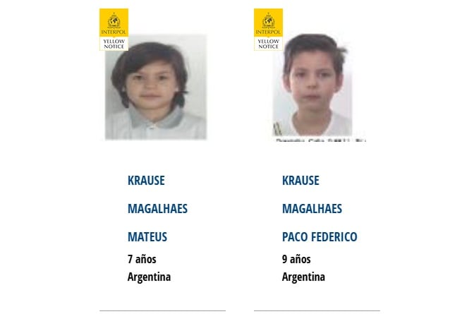 Los rostros de Mateus y Paco Federico Krause Magalhaes en el sitio web de Interpol