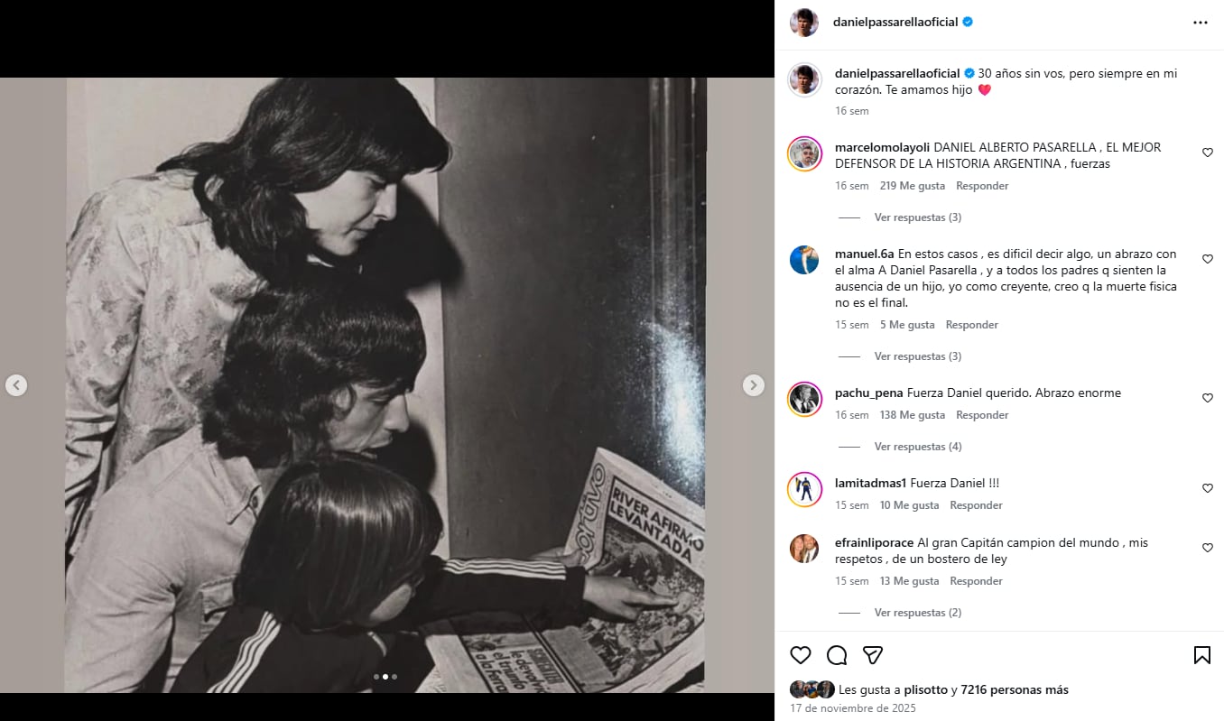 En noviembre del año pasado, Passarella recordó a su hijo, a 30 años de su trágica muerte
