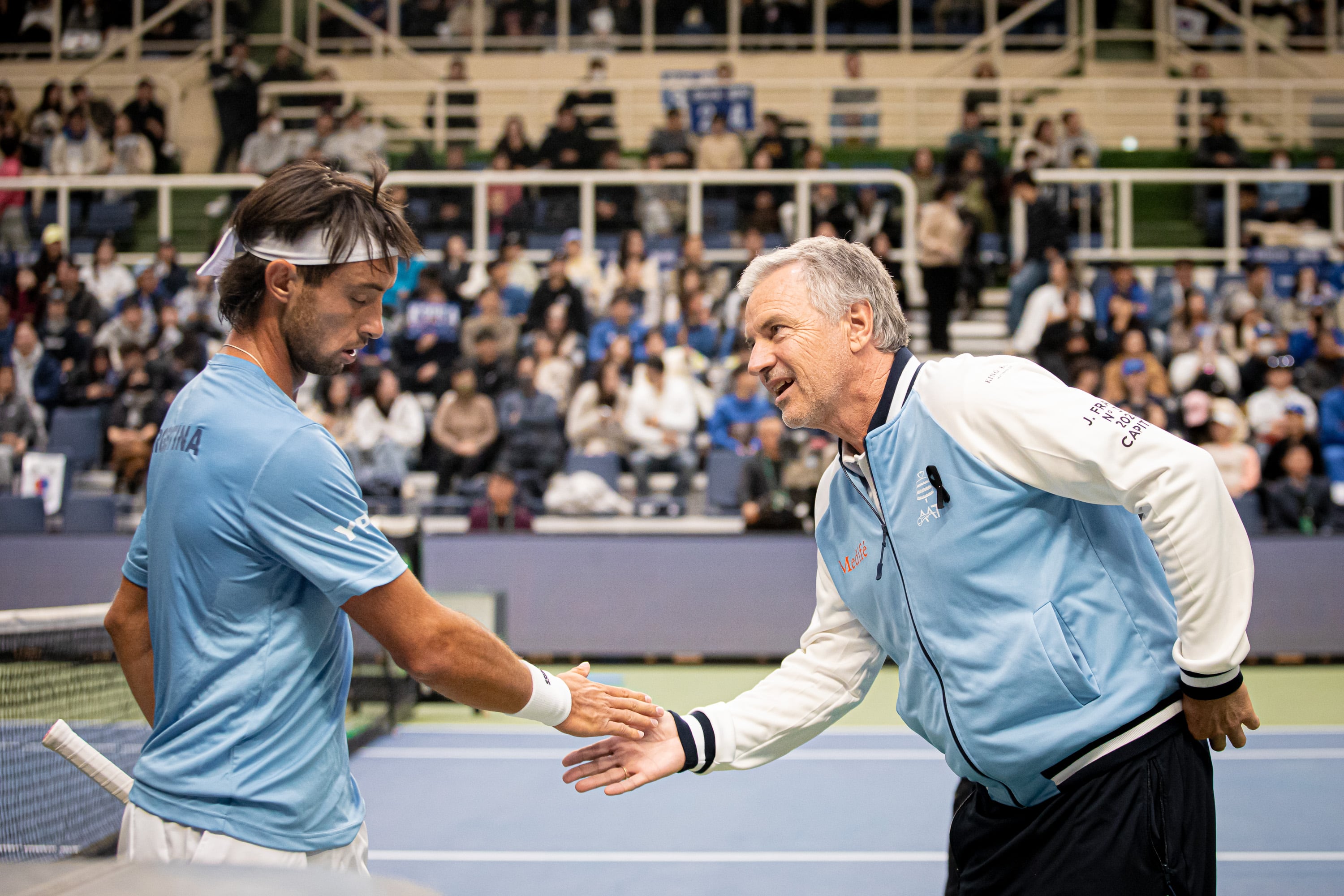 Tirante y Frana durante el duelo de Copa Davis en Busan entre Argentina y Corea del Sur